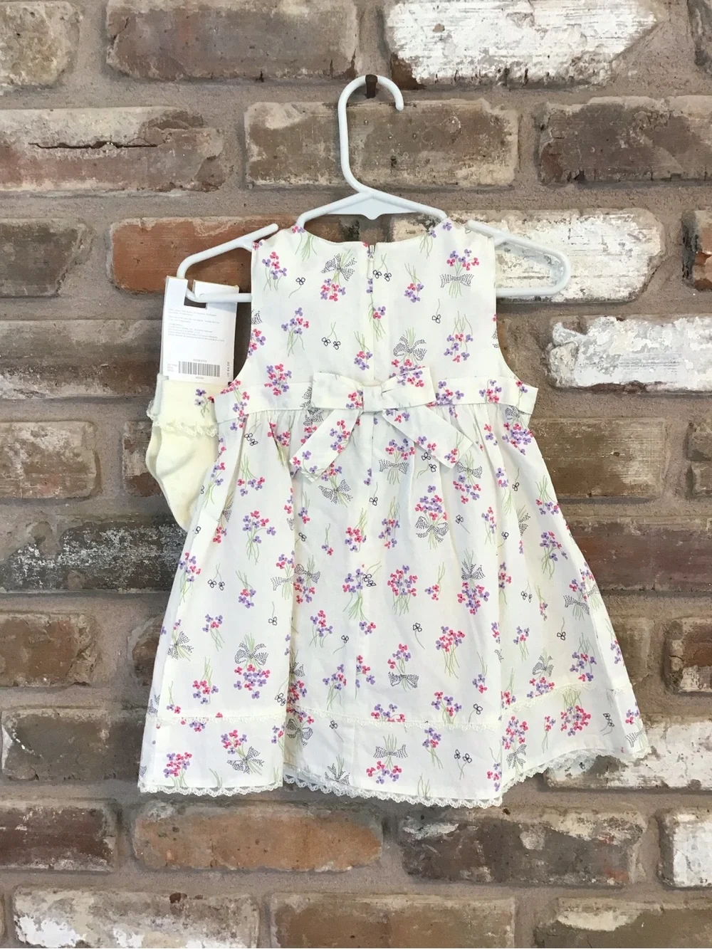 GYMBOREE Baby Girl Cream Pink Purple Floral Sundress Bloomers & Socks NEW